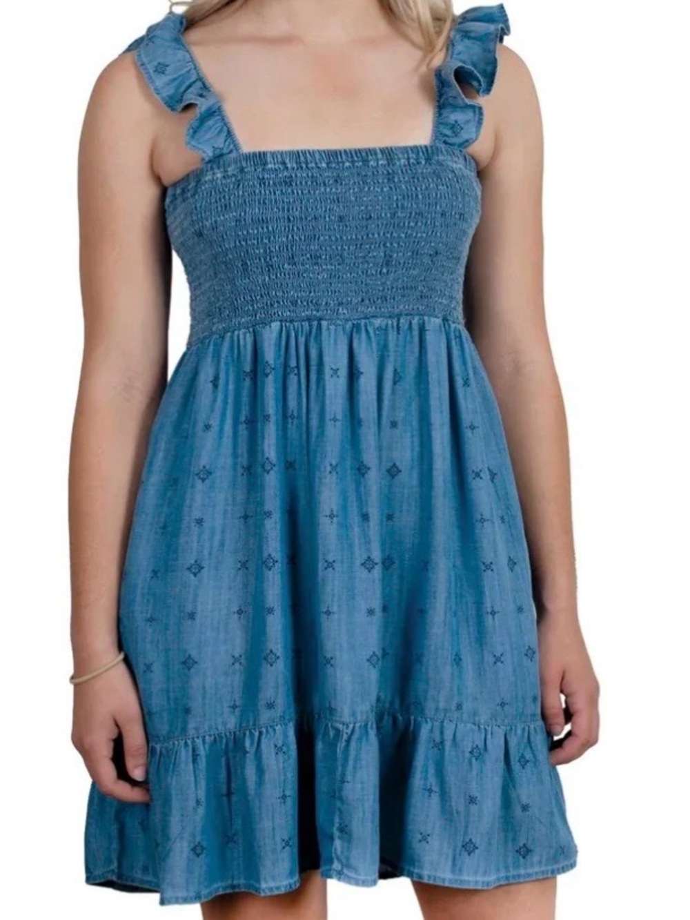 Ariat Women's Paisley Pursuit Smocked Dress Denim Blue Size small nwt
